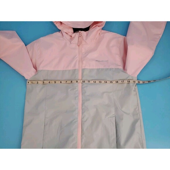 Girl Water Repellent Jacket Sz LG Hooded Rain Lightweight Coat  Pink &  Grey - Picture 10 of 16